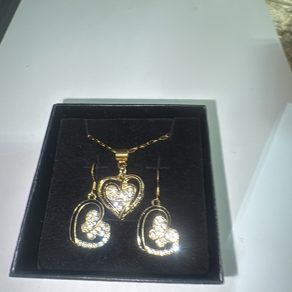 Gold Heart Necklace and Earring Set